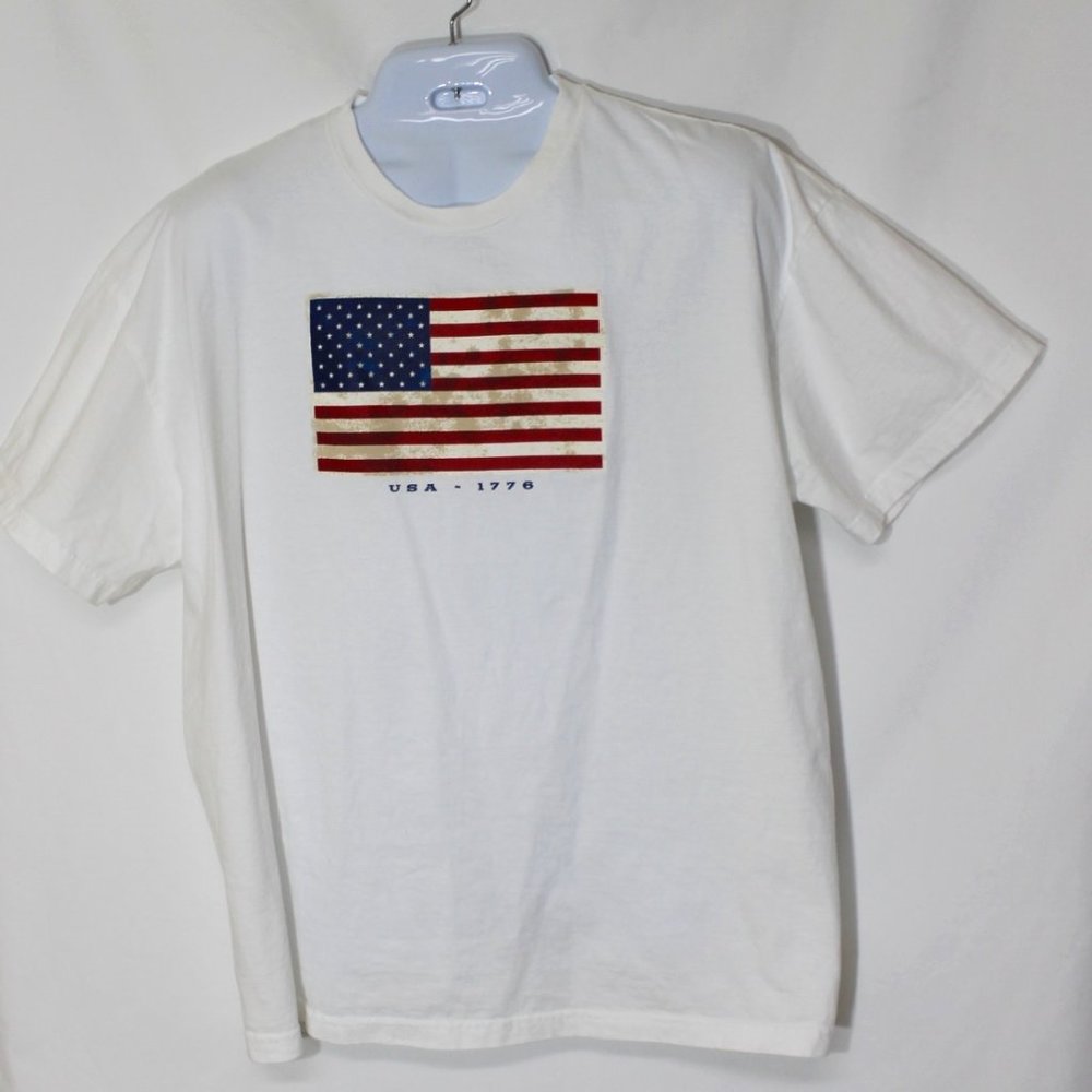 Americana T-Shirt Mens Size 2XL White American Flag USA 1776 Short Sleeve VTG
